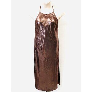 Free People Intimately Metallic Slip Dress Size M Sunset Shimmer Bronze Midi NWT